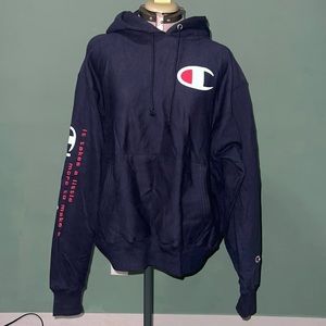 Champion Big C Chain Stitch Reverse Weave Hoodie Sweatshirt - Navy - Men's Sz. L